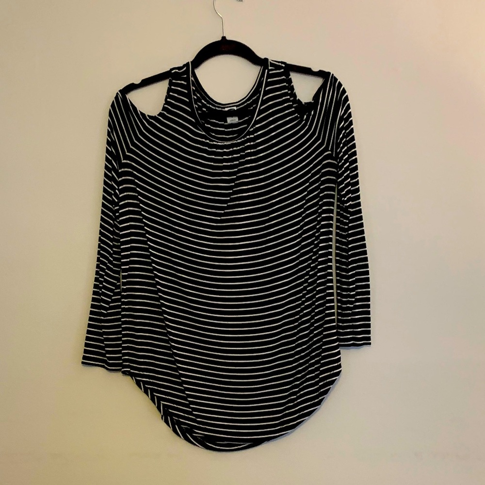 Old Navy - Black and White Striped Cold Shoulder top - Size Small